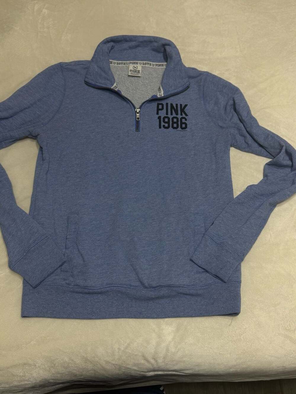 Victoria's Secret PINK 1/4 Zip Pullover Size XS Blue 1986 Sweatshirt